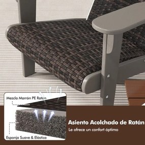 Cadeira Adirondack para Jardim em HDPE com assento e encosto almofadados em rattan, braços largos e porta-copos Cor do rattan Castanho misturado e Bra