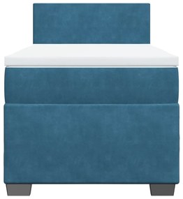 Cama boxspring com colchão 100x200 cm veludo azul