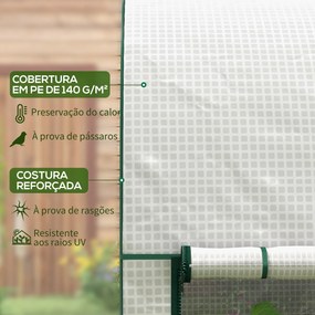 Estufa Pequena Estufa de Exterior com Porta Dupla com Fecho de Correr e Cobertura de PE para Cultivar Plantas Flores 200x100x178 cm Branco