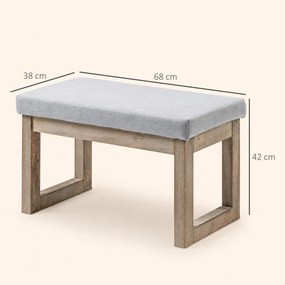 Pousa-pés para Sala de Estar, Banco Baixo Estofado em Linho Sintético com Estrutura de Madeira, Cinzento