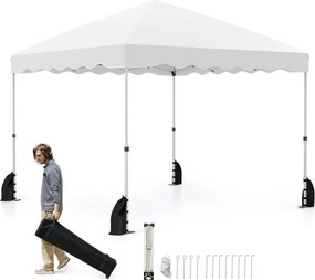 Tenda 300 x 300 x 266-286 cm Portátil com 8 Estacas, 4 Âncoras, 4 Cordas de Vento e 4 Sacos de Areia, eventos, festas Branca