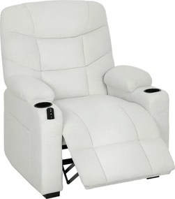Poltrona Relax Reclinável Elétrica com Função Memória Apoio para Pés Controlo Remoto e Porta USB 94x90x105 cm Branco Creme