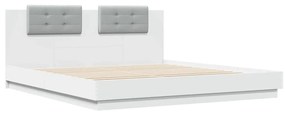 Estrutura de cama com cabeceira e luzes LED 180x200 cm branco