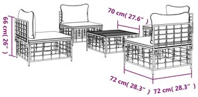 5 pcs conjunto lounge de jardim c/ almofadões vime PE antracite