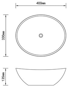 Lavatório luxuoso formato oval 40x33 cm cerâmica preto mate