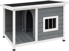 Casa para Cão com Terraço, 86 x 63 x 60 cm, Teto Impermeável de Asfalto, Cinzento