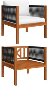 5 pcs conjunto lounge jardim c/ almofadões acácia maciça creme