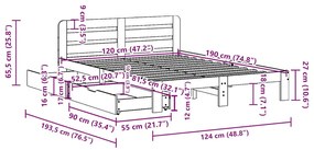 Cama sem colchão 120x190 cm madeira pinho maciça castanho-mel