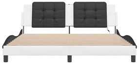 Estrutura cama c/ luzes LED 180x200cm couro artif. branco/preto