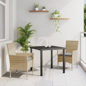 Conjunto de Jantar de Jardim vidaXL com Almofadas Bege de Rattan Sintético