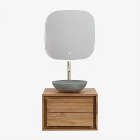 Conjunto De Móvel De Casa De Banho Suspenso Em Madeira De Teca Jabari Madeira De Teca & Cimento Cinzento Redondo Ø40 Cm Tarsis & Quadrado - Sklum