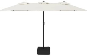 Guarda-sol de jardim c/ cabeça dupla/LED 449x245cm branco areia