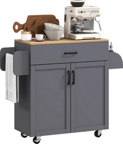 Carrinho Ilha de Cozinha com 1 Gaveta Suporte para Panos e Especies Carrinho Auxiliar com Rodas 105x36x85 cm Cinza