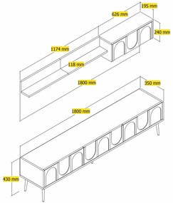 Unidade de TV Lyon – Creme e Dourado – 180 cm x 43 cm x 35 cm