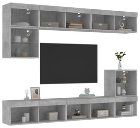 vidaXL 8 pcs móveis parede p/ TV c/ LEDs deriv. madeira cinza cimento