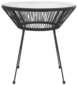 Mesa de jantar para jardim Ø70x74 cm vime e vidro preto