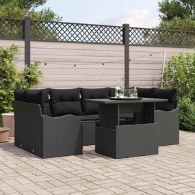 Conjunto de Sofás de Jardim vidaXL 7 Peças com Almofadas Preto Rattan Poliéster