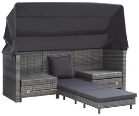Espreguiçadeira extensível 3 lugares com toldo vime PE cinzento