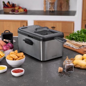 Fritadeira com óleo CleanFry Luxury 3000 Dark de 3,2 litros. 2400 W, aço inoxidável tingido a preto, 5 programas pré-estabelecidos, filtro OilClean