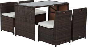 Outsunny Conjunto de Jardim Encastrável 4 Lugares Resina Trançada Castanho com Almofadas | Aosom Portugal