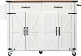 Ilha de cozinha com tampo rebatível, com 4 portas e 2 gavetas, 140x45/73x92 cm, Branco