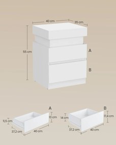 Mesa de cabeceira 35 x 40 x 55 cm com tomadas e iluminação LED Coleção Kailyn branca