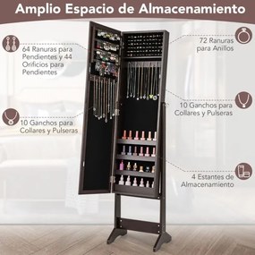 Armário para joias com espelho de corpo inteiro 35 x 30 x 144 cm e 3 ângulos ajustáveis Organizador de joias 2 em 1 Castanho