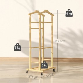 Cabide de Pé de Bambu Cabide com Rodas Suportes para Roupas Barras para Calças Bandeja e Sapateira  47x33,7x105,5 cm Madeira