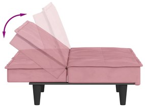 Sofá-cama com suporte para copos veludo rosa