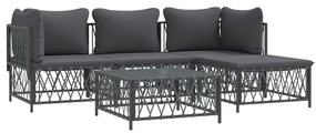 5 pcs conjunto lounge de jardim com almofadões aço antracite