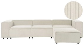 Sofá de canto modular 3 lugares com repousa-pés em bombazine branco-creme APRICA Beliani