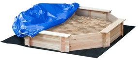 Caixa de Areia de Madeira para Crianças Caixa de Areia Infantil com Cobertura de Poliéster 140x140x21,5 cm Madeira e Azul