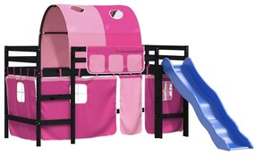 Cama alta para criança com túnel 80x200 cm pinho maciço rosa