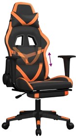 Cadeira gaming c/ apoio p/ pés couro artificial preto e laranja