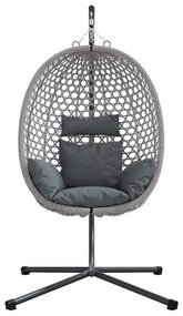 Cesta de Cadeira de Ovo com Suporte em Cinza Rattan Sintético