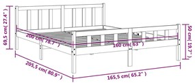 Cama sem colchão 160x200 cm madeira pinho maciço castanho-mel
