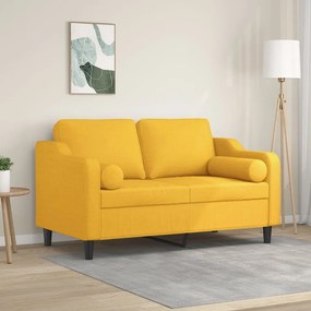 vidaXL Sofá 2 lug. c/ almofadas/almofadões 120 cm tecido amarelo-claro