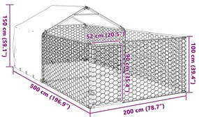 Canil exterior para cães com corredor 5x2x1,5 m aço galvanizado