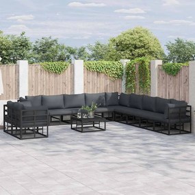 vidaXL Conjunto de Sofá de Jardim com almofada 12 pcs Preto Alumínio