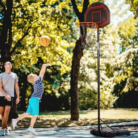 Cesto de basquetebol para exterior com poste e tabela, base de lastro com Rodas, altura ajustável de 2,1 a 2,6 m (cesto) preto, vermelho
