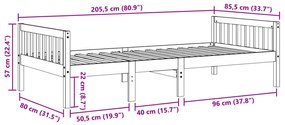 Cama de criança sem colchão 80x200 cm madeira de pinho maciça