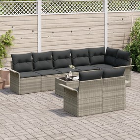 Conjunto de Sofá de Jardim 9 Peças com Almofadas Cinzento Vime PE