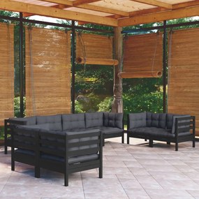vidaXL 8 pcs conjunto lounge de jardim c/ almofadões pinho maciço
