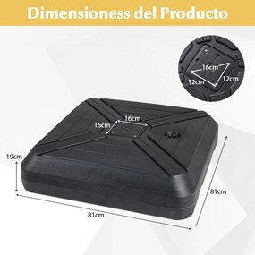 Base para guarda-sol suspenso com rodas 81 cm, resistente, com barra metálica e enchível com areia húmida, 125 kg, para exterior, jardim e piscina