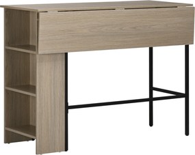 Mesa com ilha central (BANCOS NÃO INCLUIDOS), tampo lateral rebatível e 3 prateleiras, 120 x 76 x 91,4 cm, cinzento claro
