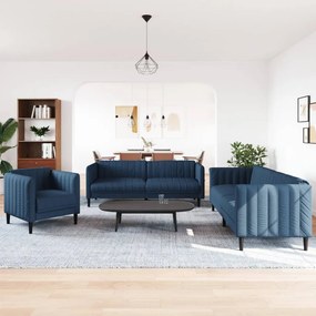 3 pcs conjunto de sofás tecido azul