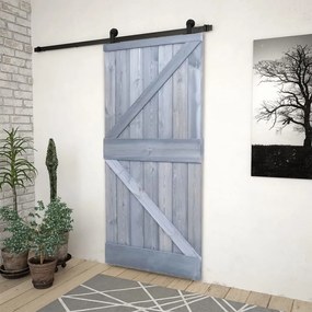 vidaXL Porta de correr com ferragens 80x210 cm pinho maciço cinzento