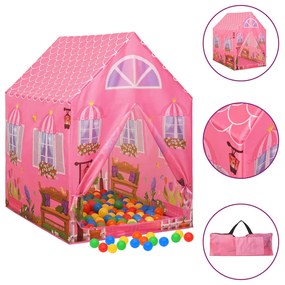 3107748 vidaXL Tenda de brincar infantil com 250 bolas 69x94x104 cm rosa