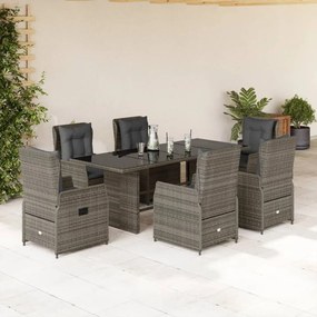 vidaXL 7 pcs conjunto de jantar p/ jardim c/ almofadões vime PE cinza