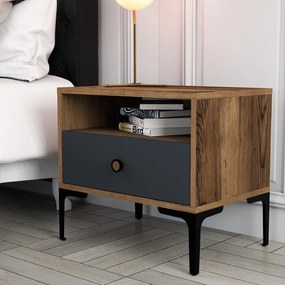 Mesa de Cabeceira Lizbon500 – Nogueira e Antracite – 56x50,8x40 cm